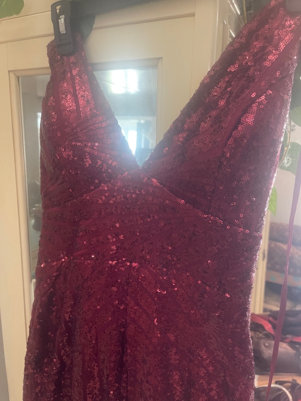 BECCA Burgundy Sequin Evening Dress